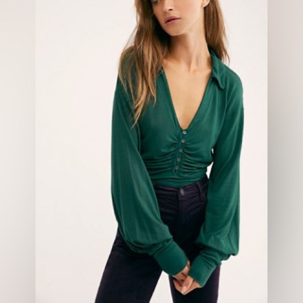 Free People Sydney’s Party Top Long Sleeve Balloon Green St Patrick’s blouse